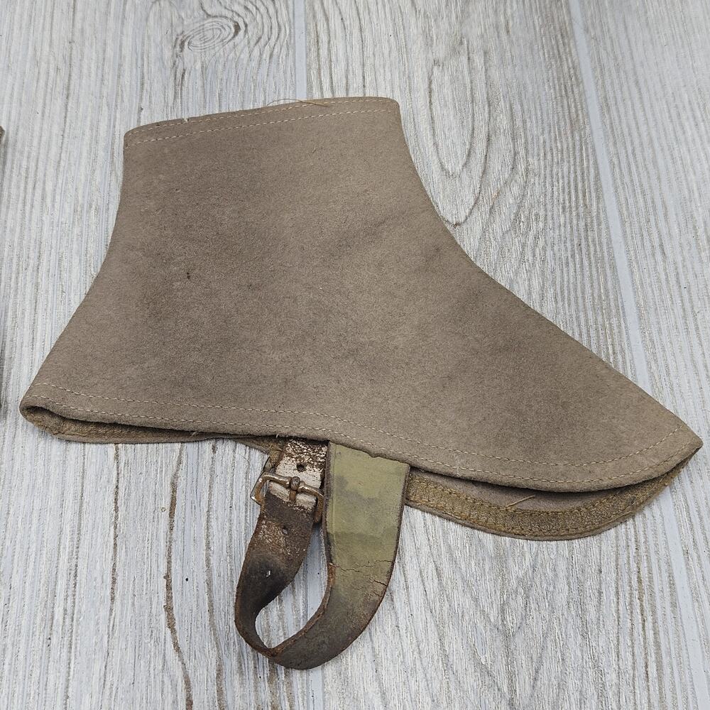 Vintage Military Gaiters Khaki Wool Canvas Puttees Leather Strap Buckle USA WWII - Picture 5 of 6